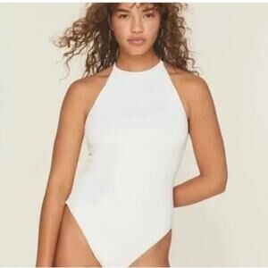 Andie Swim Size M The Asbury Rib One Piece Swimsuit In Coconut High Neck NEW